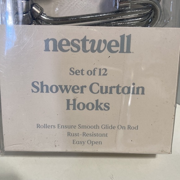 NESTWELL Silver Shower Curtain Hooks with Rollers Full Closure Set of 12 - Picture 2 of 11